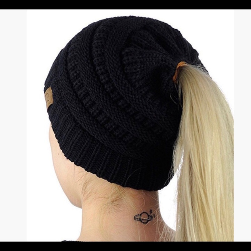 Black Ponytail Beanie